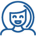 Woman with a bright smile icon for cosmetic dentistry services.