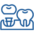 Dental implant icon showing two teeth with implant posts and gum illustration.