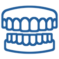 Dentures icon showing upper and lower false teeth dental prosthetics.