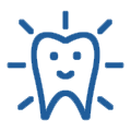 Bright tooth icon with radiating lines symbolizing healthy pediatric dental care.