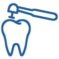 Root canal treatment illustration with dental tool and tooth diagram.